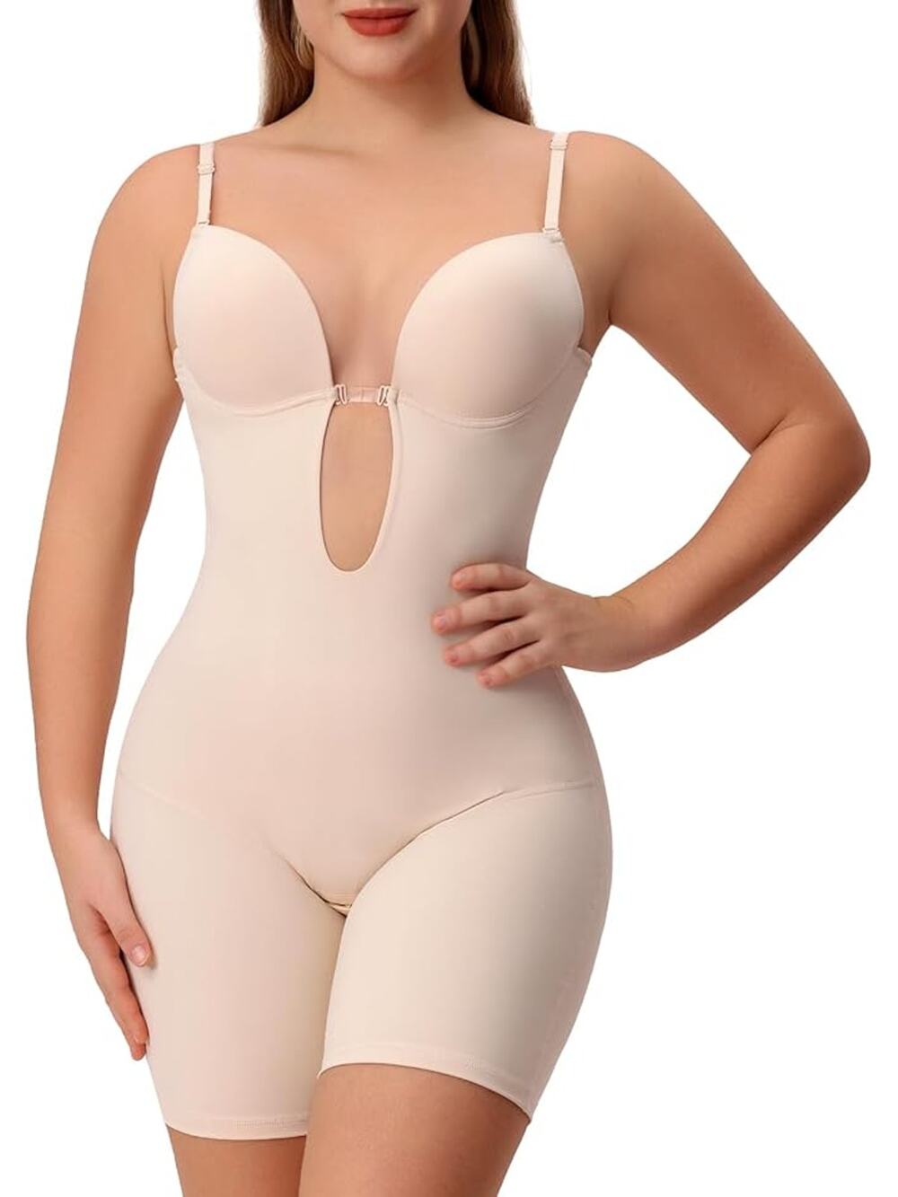 Slimers Women's XL Beige Backless Shapewear Low Back Body Shaper Bodysuit L20-11